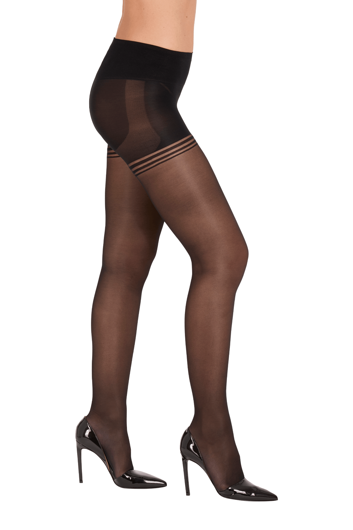 Collant Voile Galbant Semi-Opaque 30D Sculptant 3 en 1 Body Galbe - Noir profil