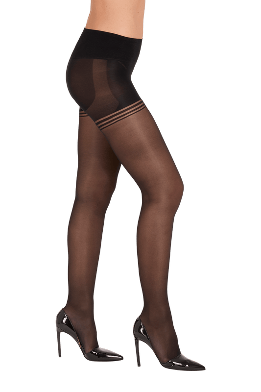 Collant Voile Galbant Semi-Opaque 30D Sculptant 3 en 1 Body Galbe - Noir profil