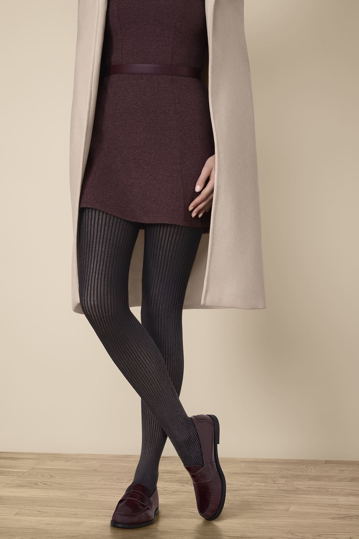 Collant Opaque Chaud 200D Maille Côtelée Allure d'Hiver - Noir ébène