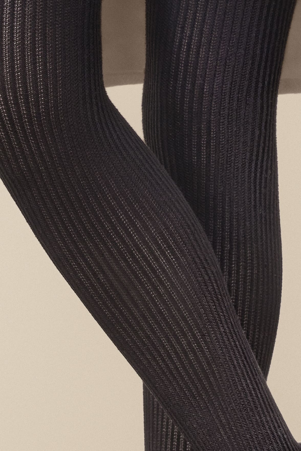 Collant Opaque Chaud 200D détails Maille Côtelée Allure d'Hiver - Noir ébène 