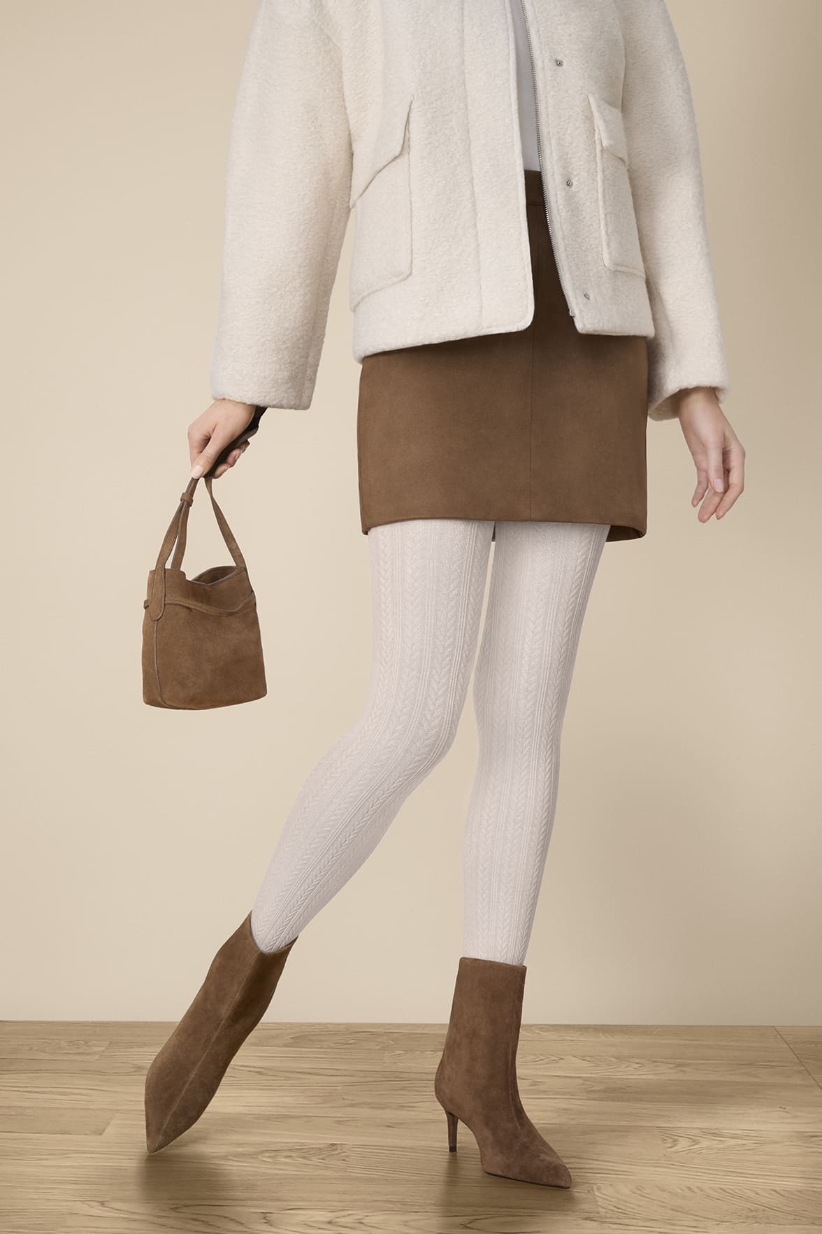 Collant Opaque Chaud 160D Rayures et Chevrons Allure d'Hiver - crème