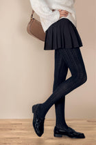 Collant opaque 200D Chaud Maille Torsadée Allure d'Hiver - Noir ébène