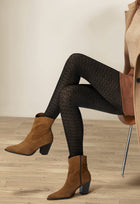 Collant Losanges Géométriques 160D Allure d'Hiver - Noir ébène