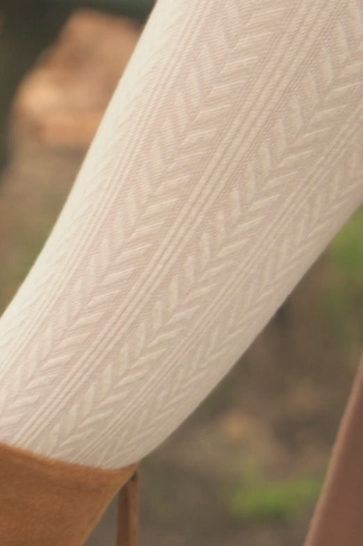 Vidéo détails Collant Opaque Chaud 160D Rayures et Chevrons Allure d'Hiver - Crème