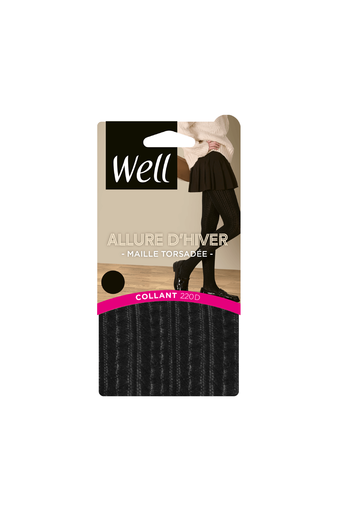 Collant opaque 200D Chaud Maille Torsadée Allure d'Hiver - Noir ébène