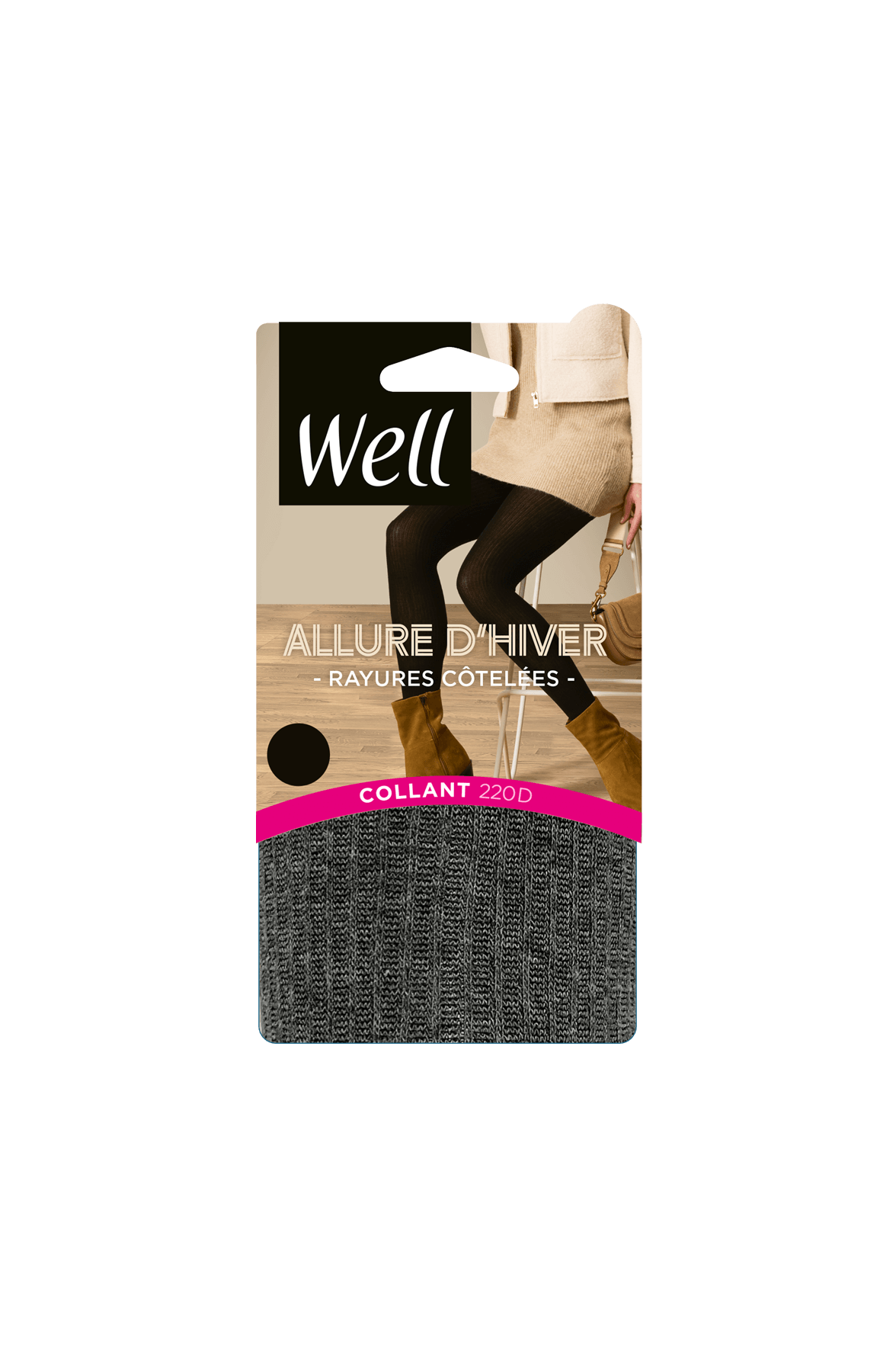 Collant opaque 180D Chaud Rayures Côtelées Allure d'Hiver - Anthracite chiné