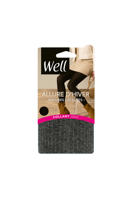 Collant opaque 180D Chaud Rayures Côtelées Allure d'Hiver - Anthracite chiné