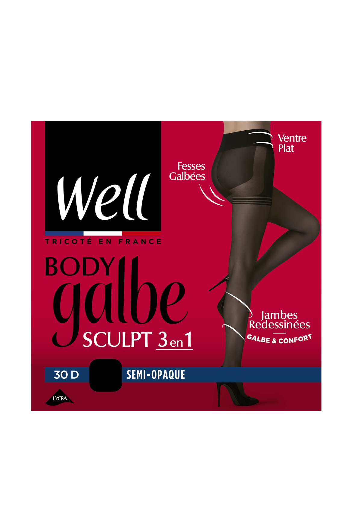 Collant Voile Galbant Semi-Opaque 30D Sculptant 3 en 1 Body Galbe - Noir Pack