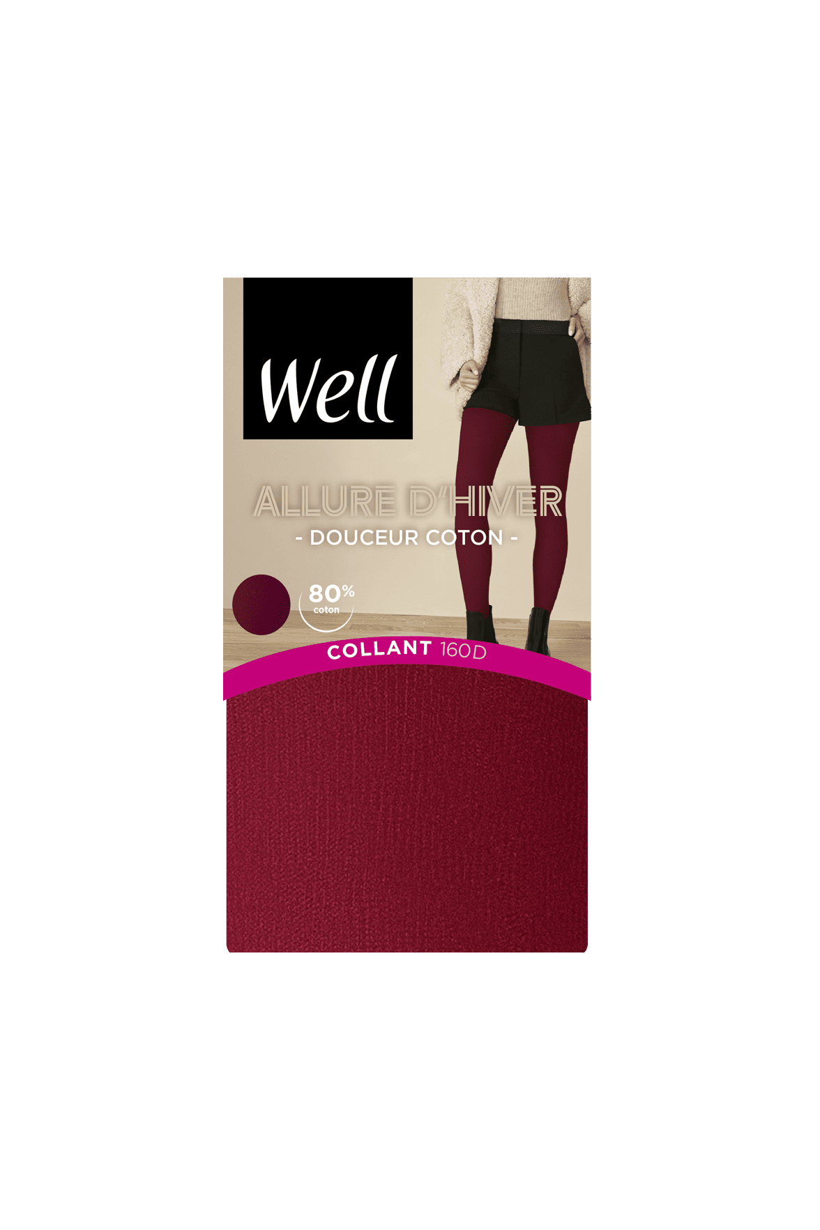 Collant Opaque Chaud 160D Douceur Coton Allure d'Hiver - Grenat Pack