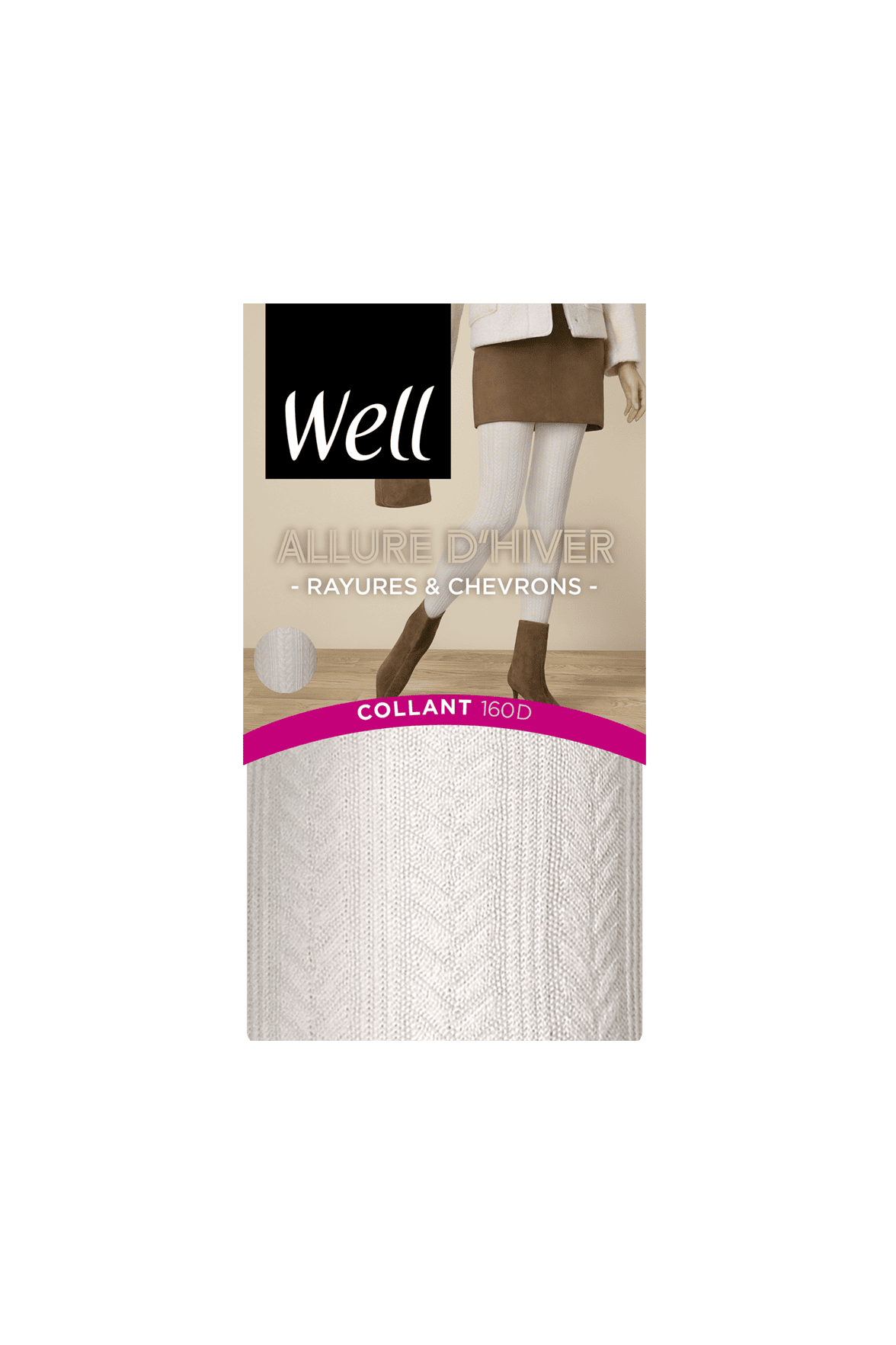 Collant Opaque Chaud 160D Rayures et Chevrons Allure d'Hiver - Crème